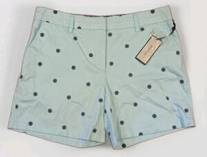 British Khaki Womens 12 Blue Nautical Ship Wheel Chino Shorts NWT